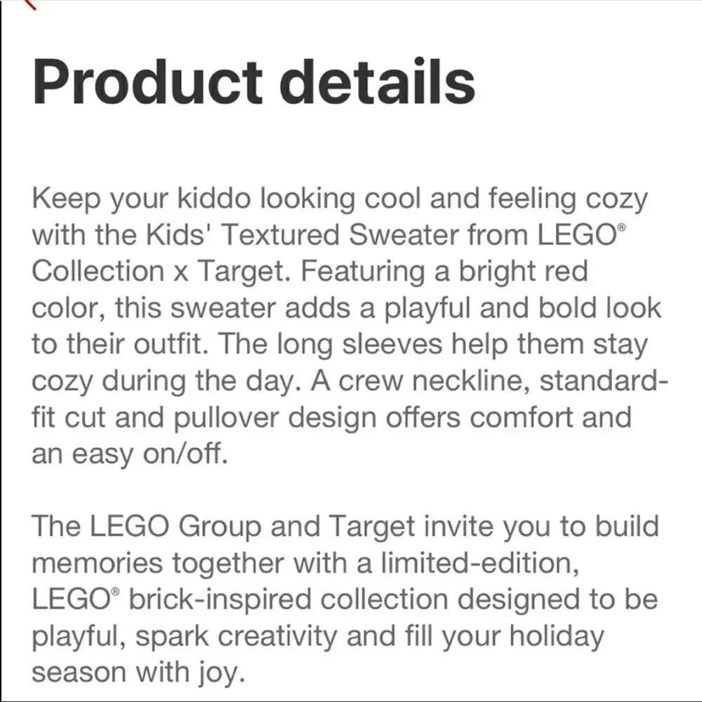 LEGO Collection x Target Kids Red Textured Sweater Size XL - Picture 5 of 6